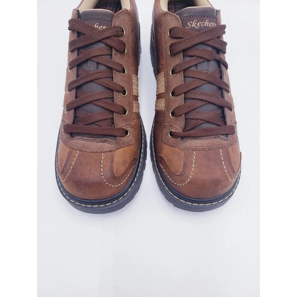 Vintage 90s Y2K Skechers Oxford Brown Leather Chunky Platform Sneakers Size 11